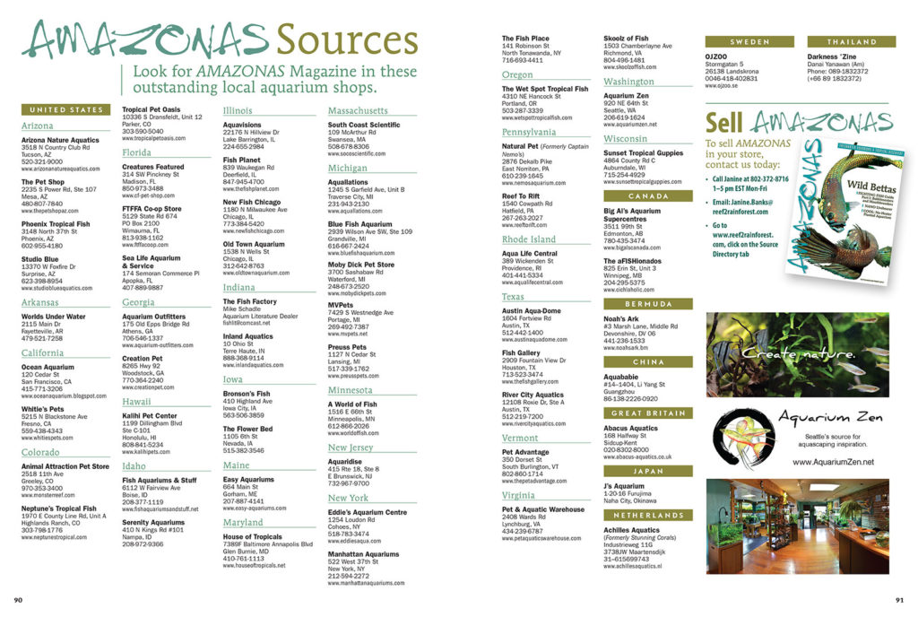 Visit North America’s best aquarium shops and find AMAZONAS Magazine for sale as single copies—and hard-to-find back issues. View this list online as well.