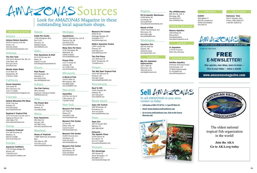 Visit North America’s best aquarium shops and find AMAZONAS Magazine for sale as single copies and hard-to-find back issues. View this list online as well.