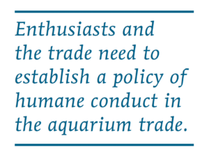 Enthusiasts and the trade need to establish a policy of humane conduct in the aquarium trade.