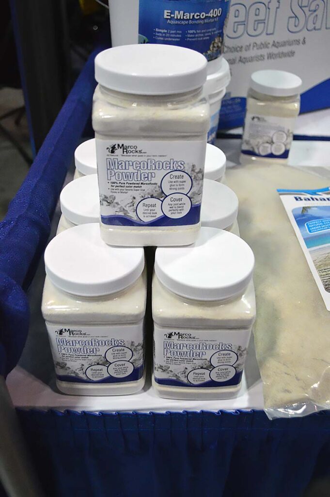 The first new product to be seen at the show; MarcoRocks Powder, used to conceal the joints between larger rocks when creating an aquascape.