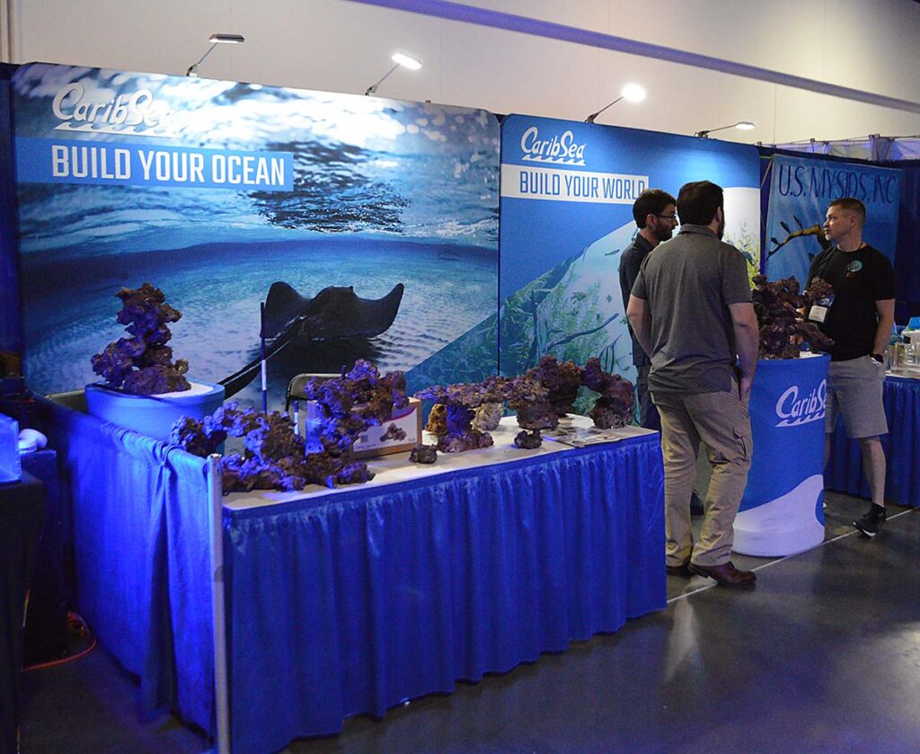 CaribSea offers a wide range of substrates for freshwater and marine aquariums; their Life Rock alternative to live rock was on prominent display.