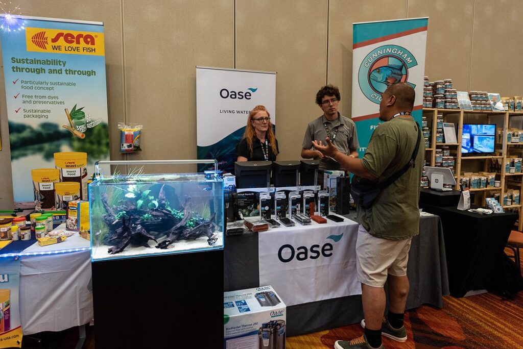 Jen Williams and Johnathon Butkus of Oase were busy nonstop informing attendees about their new tank and equipment offerings. 